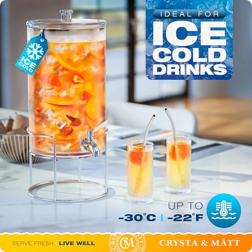 2.2 Gallon Glass Beverage Dispenser With Stand | Glass Water Dispenser With Stand | Leakproof Spigot | Ideal for Hot and I...
