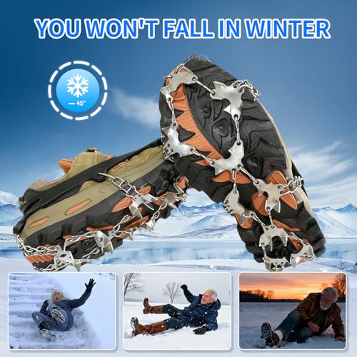 Crampons for Shoes, Footwear Traction Cleats Ice Snow Grips with 32 Stainless Steel Spikes, Shoe Anti - Slip Boots Spikes ...