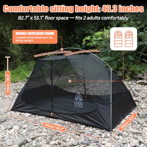 LEQC Stable Windproof 2 Person Camping Tent: 20D SIL-Nylon PU5000 Waterproof Fly, 7001 Aluminum Poles, 4 Guy Lines and 16 ...