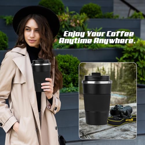 SPLMIFA Vacuum-Insulated Stainless Steel Travel Coffee Mug, Leak-Proof Reusable Coffee Cup with Lid - Keep Hot & Cold Drin...