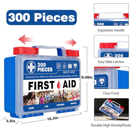 TLIEAO 300 Piece Professional First Aid Kit, Multi-Function Portable Medical Kit for Home, Car, Travel, Camping, Worksite,...