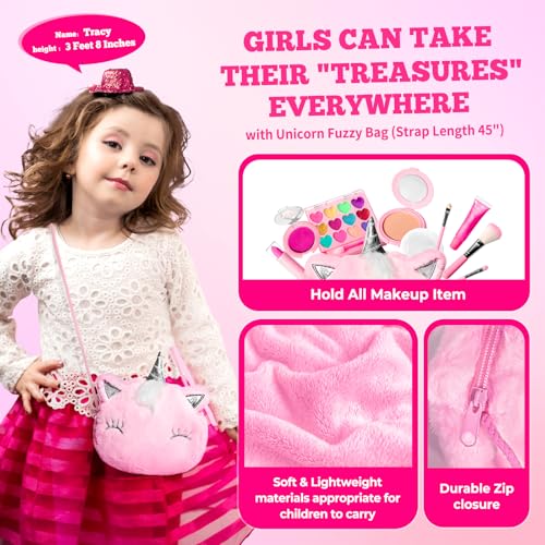 ULOVEME Kids Real Makeup Kit for Girls with Fluffy Purse - Real, Non Toxic, Washable Make Up Toy - Umicorn Toys Gift for 3...