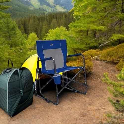 GCI OUTDOOR Freestyle Rocker Camping Chair | Portable Folding Rocking Chair with Solid, Durable Armrests, Drink Holder & Comfortable Backrest ? Royal Blue