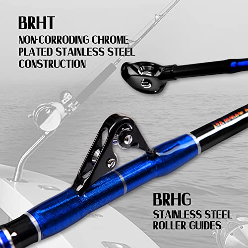Fiblink 2-Piece Saltwater Offshore Heavy Bent/Straight Butt Trolling Rod Fishing Roller Rod Conventional Boat Deep Sea Fis...