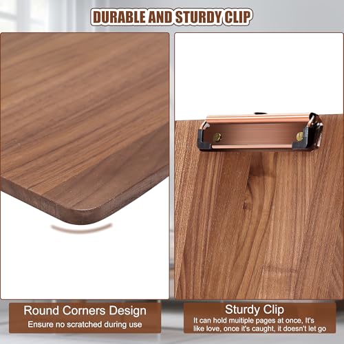 Walnut Wood Clipboard, 12.6" x 8.7" Menu Clip Board with Metal Clip and Stable Base, Solid Hardwood, Smooth Edges, Free St...