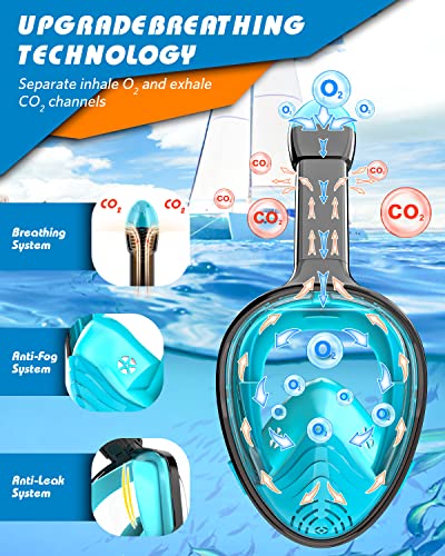 QingSong Full Face Snorkel Mask for Adults, Snorkeling Gear with Camera Mount, 180 Degree Panoramic View Snorkel Set Anti-...