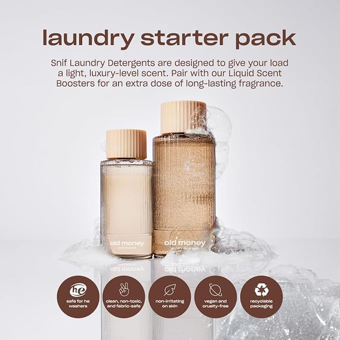 Snif Old Money Laundry Detergent & Scent Booster Starter Pack – Luxury Amber & Sandalwood Scent, Premium Non-Toxic Laundry Duo, HE Safe, Non-Irritating (16oz + 8.5oz)