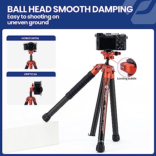 Fotopro Carbon Fiber Tripod 1.7lbs Ultralight 62 Inch Portable Compact Travel Tripod for Camera DSLR Load up to 22lbs X-Ai...