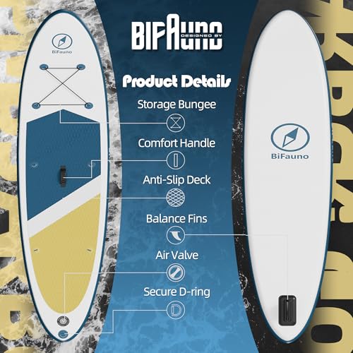 Bifanuo Inflatable Stand Up Paddle Board with SUP Accessories & Backpack. Paddle Boards for Adults. Non-Slip Deck, Wide St...