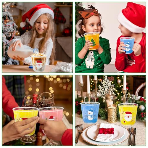 Whaline 60Pcs Christmas Plastic Cups 12 Oz Winter Snowman Gingerbread Man Santa Xmas tree Disposable Clear Stemless Wine C...