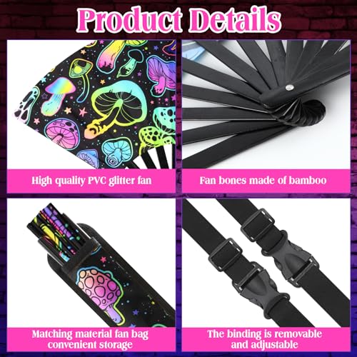 FairySandy Large Rave Fan UV Glow Hand Fan with Holster for Men Women Disco Party Supplies for Carnival St. Patrick's Day ...