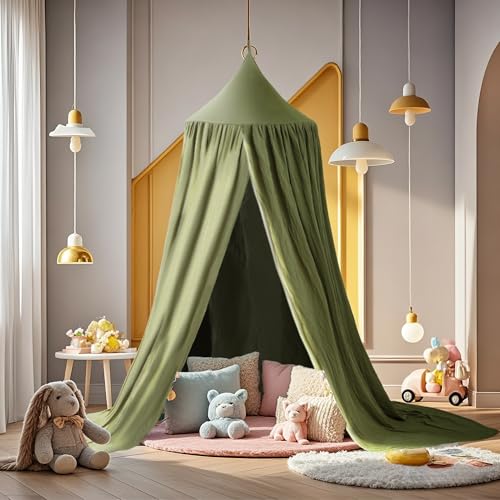 Vhaso Cotton Kids Bed Canopy, Nursery Room Baby Crib Hanging Curtain Mosquito Net Hideaway Bedding Children Reading Nook D...