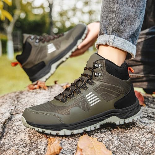 ABXOX Men's Waterproof Hiking Boots - Lightweight Mid Ankle Lace Up, Non-Slip, Sand-Proof Trekking Shoes, Comfortable Rugg...