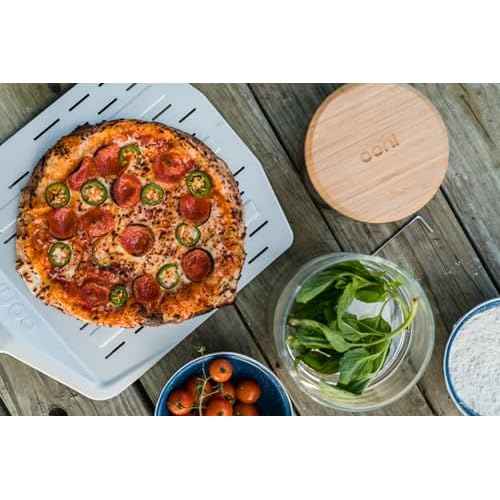 ooni 14¡± Perforated Pizza Peel ? Long Handle Perforated Aluminium Pizza Paddle ? Lightweight Pizza Turning Peel Outdoor Pizza Oven Accessories
