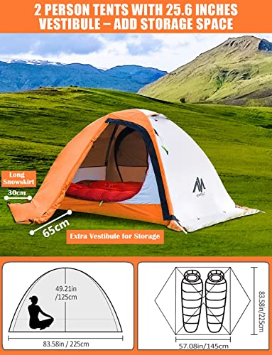 Foam Sleeping Pad + Backpacking Tent, Orange 2 Person 4 Season Tent & Foldable Camping Mattress Extra Thick Waterproof Ten...