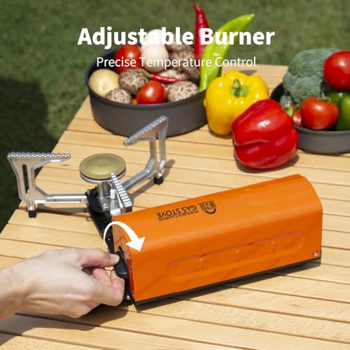 INFOOD Portable Butane Gas Camping Stove - 7500 BTU Compact Folding Design with Carry Bag for Backpacking, RV Trips, Picni...