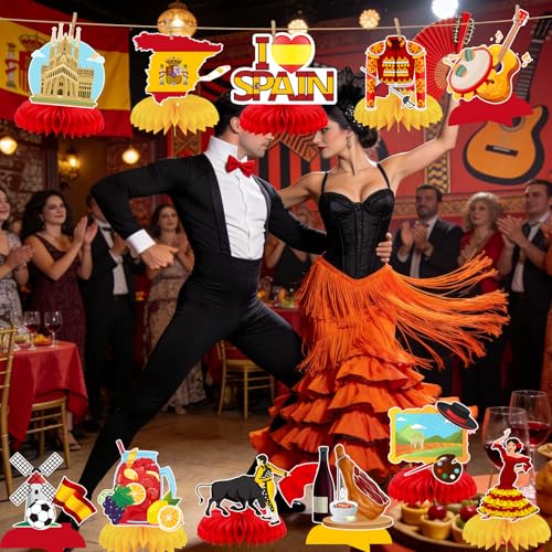 12 Pcs Spain Honeycomb Centerpieces Spain Themed Table Decorations for Fiesta Española Flamenco Party Decor Supplies