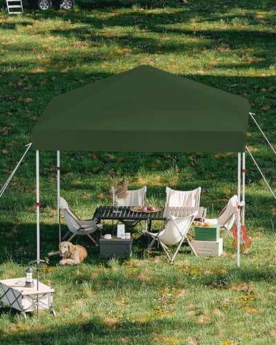 GarveeLife 10x10 Pop Up Canopy with One Button Push Setup - Heavy Duty Outdoor Canopy Tent with Portable Roller Bag - 3 Ad...