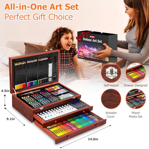 Soucolor Art Supplies, 192-Pack Deluxe Art Set Drawing Painting Supplies Kit with Acrylic Pad, Watercolor Pad, Sketch Boo...