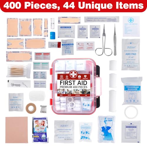 TLIEAO 400 Pieces All-Purpose First Aid Kit - Organized Dual-Layer Wall - Professional Medical Kit for Home, Car, Camping,...