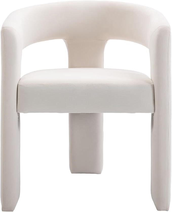 DAYALANE Modern Barrel Dining Chair, Upholstered Accent Kitchen Chair with Arms Comfy Velvet Side Chair for Living Room/Home Office/Reception, Velvet Cream
