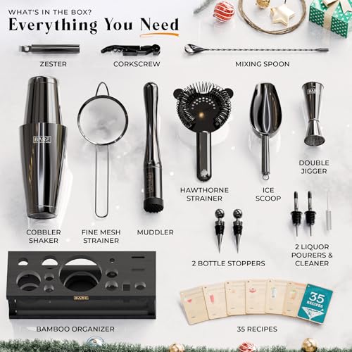 BARE BARREL® Mixology Bartender Kit Bar Set | 16-Piece Cocktail Shaker Set | Martini Barware Mixing Tools for Home Bartend...