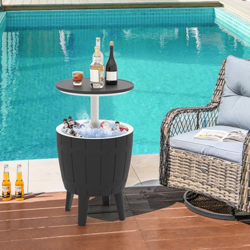 COSTWAY Outdoor Cooler Bar Table, 10 Gallon Cooler with Height Adjustable Tabletop, 3-in-1 Ice Bucket for Beer & Wine, Al...