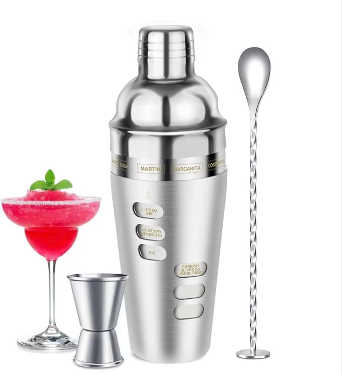 Cocktail Shaker Martini Shaker Set with Recipe, 24 oz Martini Shaker Drink Shaker Drink Mixer Stainless Steel Cocktail Sha...