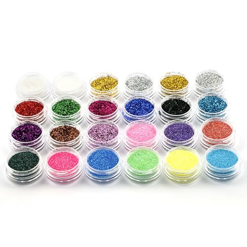 24 Color Body Glitter Set, Fine Nail Glitter, Suitable for Holiday Makeup, Cosmetics, Cosmetic Glitter for Body Nails Face...
