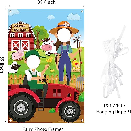 Haooryx Farm Animals Photobooth Props - Farm Animals Large Satin Fabric Photo Booth Props Backdrop Face in Hole Background...