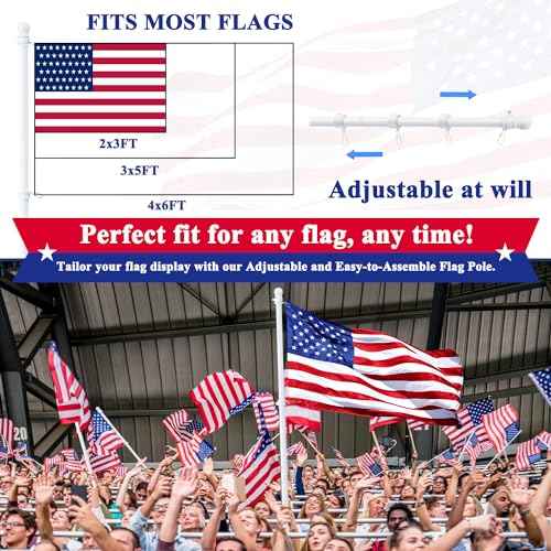 PHITRIC Flag Pole Kit, Tangle Free Spinning Stainless Steel Rustproof Flagpole for 3x5 Sports Fan Outdoor Flags for Outside House (White, 5FT, with Bracket)