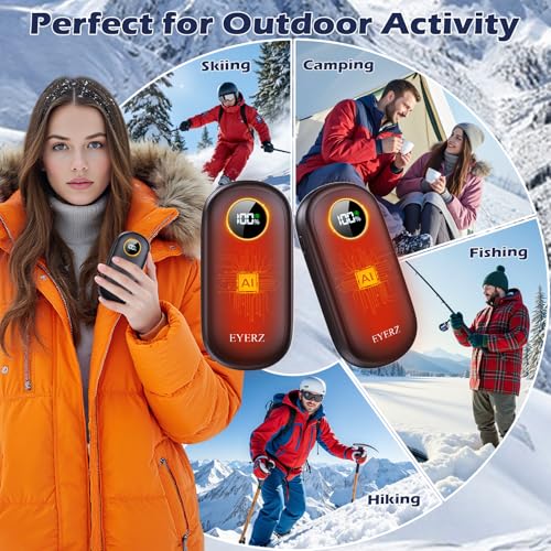 Rechargeable Hand Warmers, Dual-Sided Electric Hand Warmers with LED Display & Flashlight, 4 Levels Fast Heat, Portable Ha...