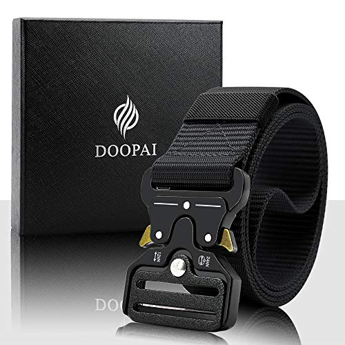 DOOPAI Tactical Belt for Men, Black Military Nylon Web with Quick Release Heavy Duty Buckle, Ideal for Work