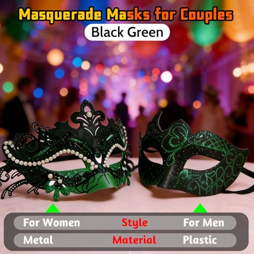Dinwenddey Masquerade Mask for Couples Party Masks Set, Metal Filigree Shiny Rhinestone Venetian Mask for Ball Mardi Gras...
