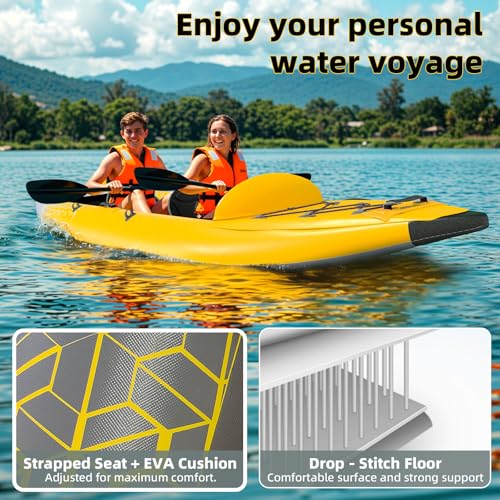 Danrelax 2-Person Inflatable Kayak for Adults, Heavy-Duty PVC, Drop-Stitch Floor, Lightweight, Portable, and Durable Tande...