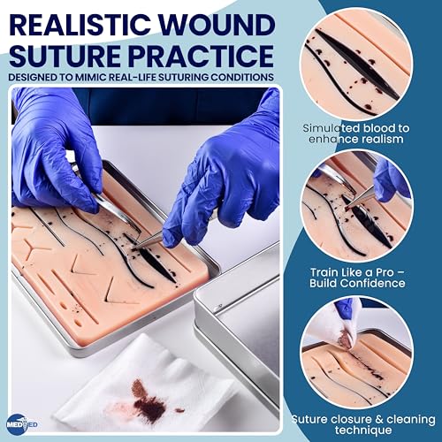 MEDED Suture Practice Kit with Blood | Realistic Complete Suture Practice Kit (40 Pieces) for Medical/Vet Student | Includ...