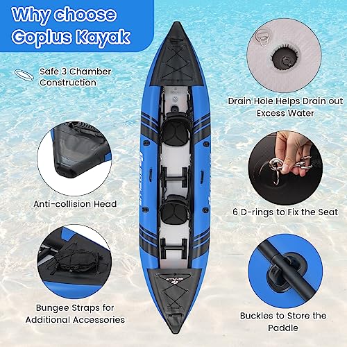 Goplus Inflatable Kayak, 2-Person Kayak Set for Adults with 507 LBS Weight Capacity, 2 Aluminium Oars, EVA Padded Seat, 2 ...