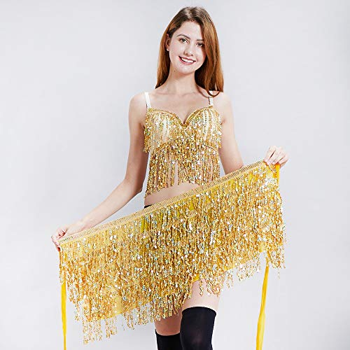 Women's Sequin Tassel Skirts Rave Fringe Hip Scarf for Festival
