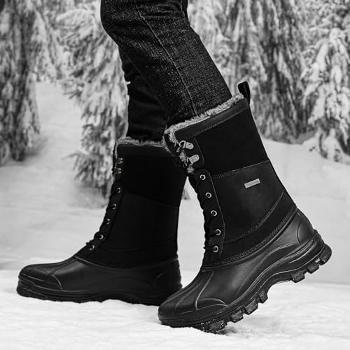 GoodValue Mens Waterproof Snow Winter Duck Boots Insulated Warm Fur Lined Non Slip Rubber Hiking Work Boots Casual Outdoor