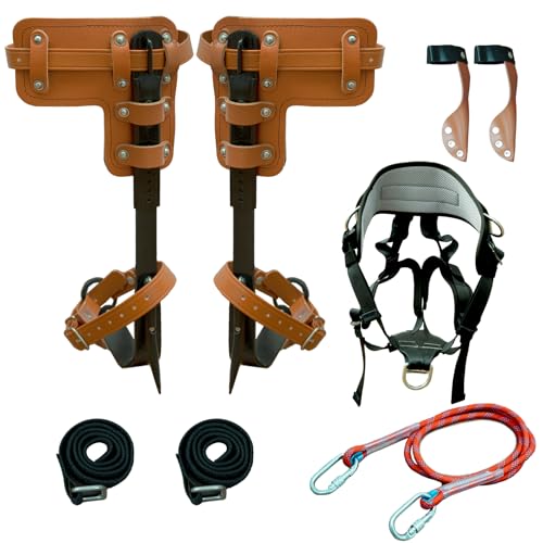 Poakkus Tree Climbing Spikes Set,Tree Climbing Gear, 1 Pair Alloy Steel Climbing Spurs,350lbs Load Capacity with Safety Se...