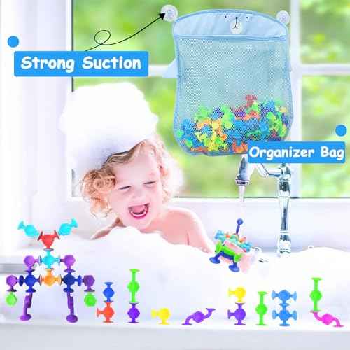 165Pcs Suction Cup Toy Bath Sensory Toys for Kids Genius Suckers Building Toys Party Favor Gift for 3 4 5 6 Year Old Boy Girl Toddler Travel Fidget Window Toy with Storage Organizer