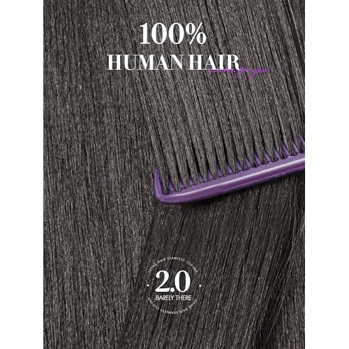 LUVME Invisible Clip in Hair Extensions, Yaki Straight Real Human Hair Remy Hair Clip ins for Women, Natural Human Hair, 16 inch 110g 6Pcs, Natural Black
