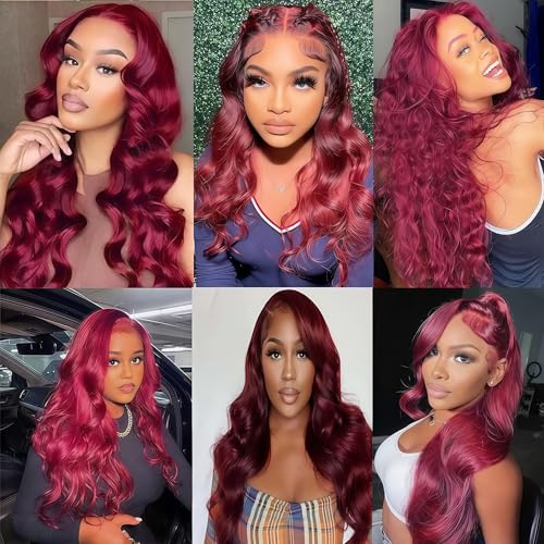 Burgundy Bundles Human Hair 24 26 28 Inch 3 Bundles Body Wave Human Hair Extensions for Women Double Weft Weave Brazilian Bundles Human Hair 99J Color
