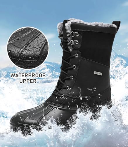 GoodValue Mens Waterproof Snow Winter Duck Boots Insulated Warm Fur Lined Non Slip Rubber Hiking Work Boots Casual Outdoor