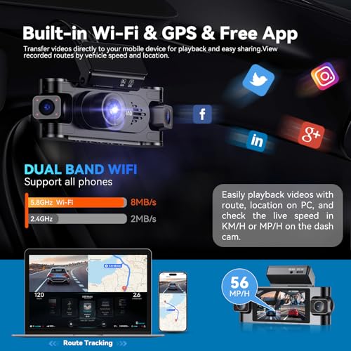 4K 360° DashCam for Cars,4 Channel Car Dash Cam Front and Rear Inside with 128GB Card Included,Voice Control,5.8G WiFi GP...