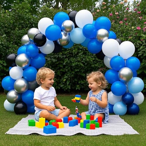 Assorted Blue Balloons Set, 60 pcs Metallic Blue Balloons, Pearl, Navy, Light Blue, Baby Blue Balloon 12 inch Latex Balloo...