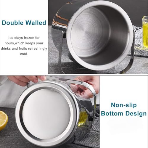 3 Liter Ice Bucket with Lid Scoop Tongs Strainer, Portbale Double Wall Stainless Steel Ice Container Freezer Drinks Cooler...