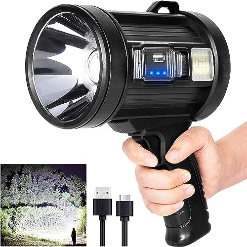 MIXILIN Rechargeable Spotlight, 90,000 Lumens Handheld Hunting Flashlight Led Spot Light with Cob Light and Solar Panels, ...