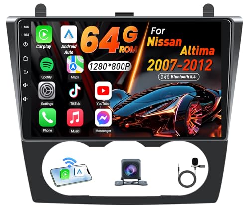 4G RAM+64G ROM Car Radio for Nissan Altima 2007-2012: Upgrade 9Inch 1280*800P IPS Touch Screen Wireless CarPlay & Android ...
