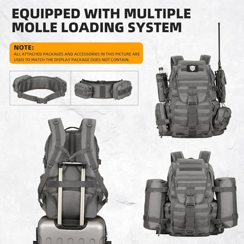 HongXingHai 50L Military Tactical Backpack 3 Day Assault Pack Molle Daypack Hiking Backpack for Men and Women (Gray)